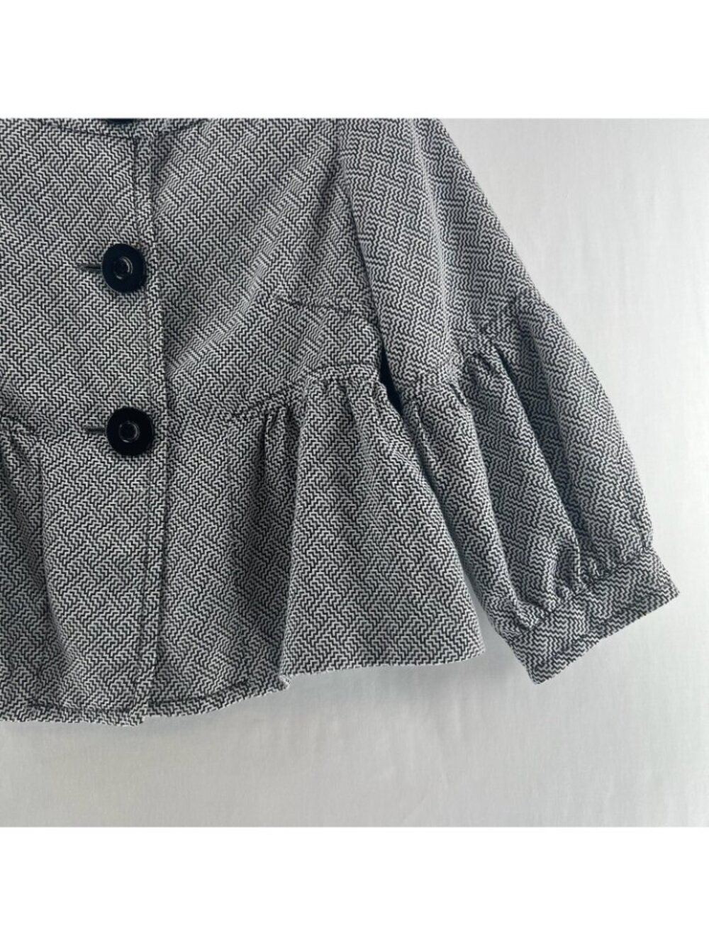 Max Studio Zigzag Peplum Jacket Womens M Puff Balloon Sleeve Button Black White - Picture 8 of 13